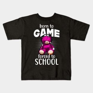 Born To Game Forced To School Funny Gamer Bear Kids T-Shirt